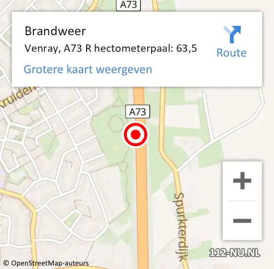 Locatie op kaart van de 112 melding: Brandweer Venray, A73 R hectometerpaal: 63,5 op 20 november 2015 16:28