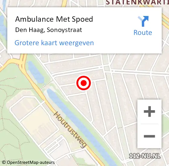 Locatie op kaart van de 112 melding: Ambulance Met Spoed Naar Den Haag, Sonoystraat op 20 november 2015 17:43