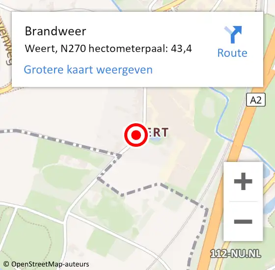 Locatie op kaart van de 112 melding: Brandweer Weert, N270 hectometerpaal: 43,4 op 21 november 2015 19:40