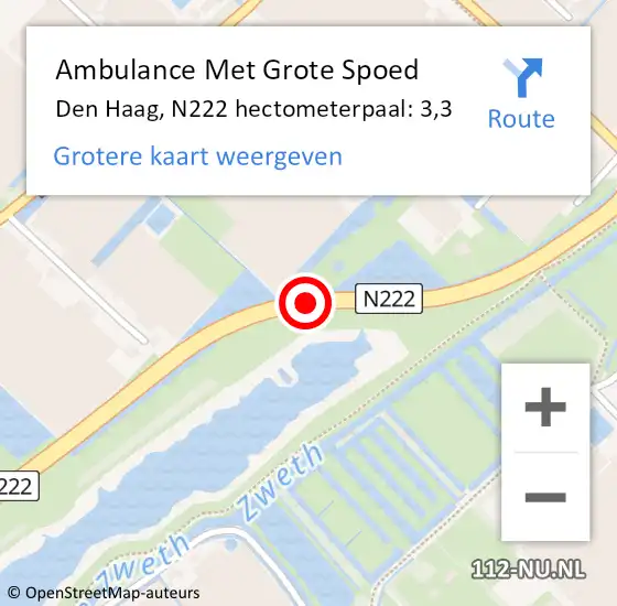 Locatie op kaart van de 112 melding: Ambulance Met Grote Spoed Naar Den Haag, N222 hectometerpaal: 3,3 op 22 november 2015 15:14
