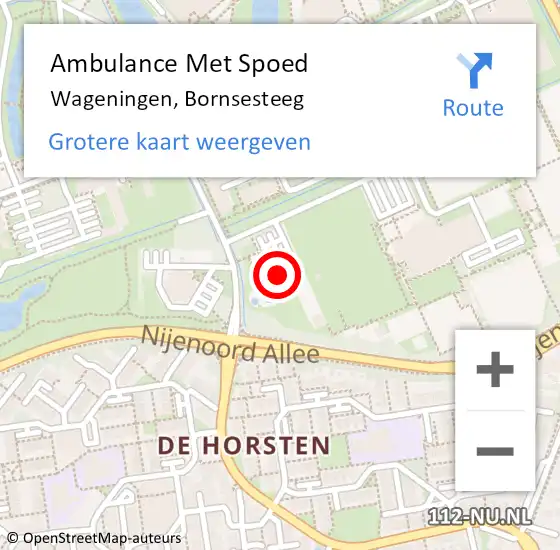Locatie op kaart van de 112 melding: Ambulance Met Spoed Naar Wageningen, Bornsesteeg op 22 november 2015 19:24