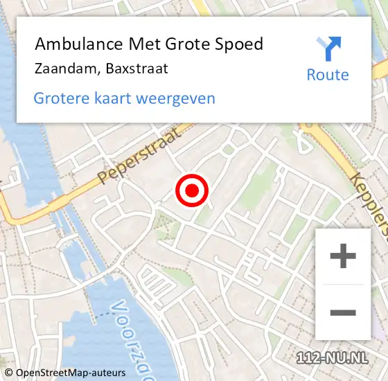Locatie op kaart van de 112 melding: Ambulance Met Grote Spoed Naar Zaandam, Baxstraat op 22 november 2015 23:28