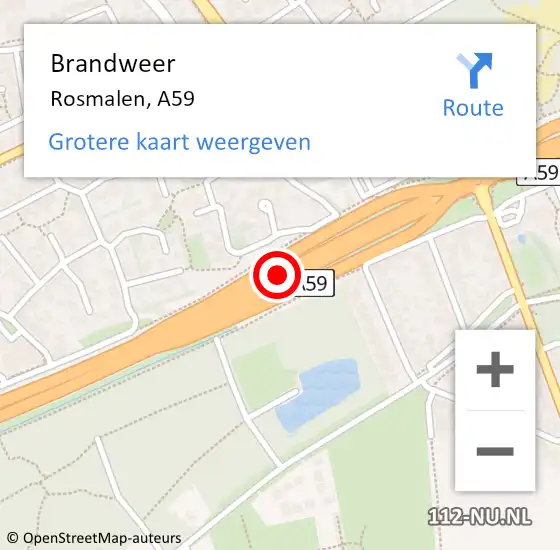 Locatie op kaart van de 112 melding: Brandweer Rosmalen, A59 hectometerpaal: 140,6 op 23 november 2015 15:52