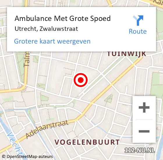 Locatie op kaart van de 112 melding: Ambulance Met Grote Spoed Naar Utrecht, Zwaluwstraat op 23 november 2015 23:35