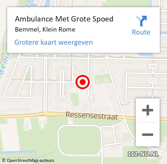 Locatie op kaart van de 112 melding: Ambulance Met Grote Spoed Naar Bemmel, Klein Rome op 24 november 2015 07:54