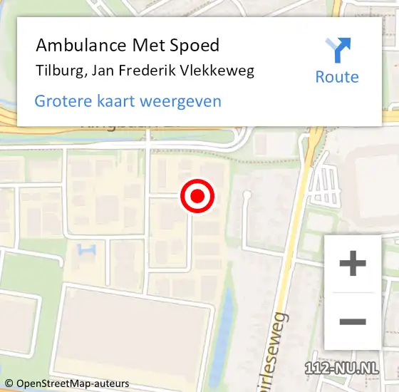 Locatie op kaart van de 112 melding: Ambulance Met Spoed Naar Tilburg, Jan Frederik Vlekkeweg op 24 november 2015 09:13