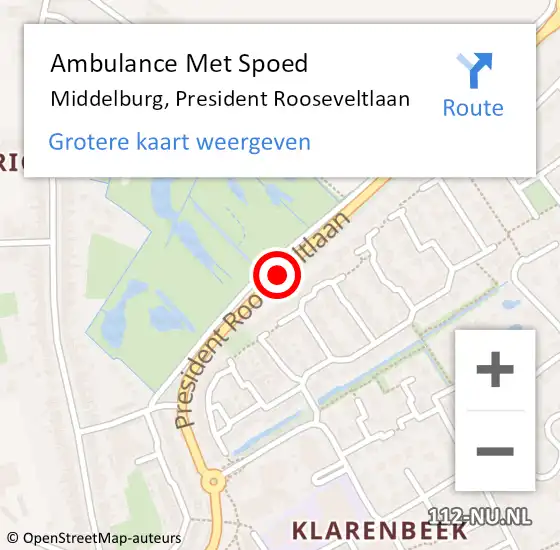 Locatie op kaart van de 112 melding: Ambulance Met Spoed Naar Middelburg, President Rooseveltlaan op 24 november 2015 14:56