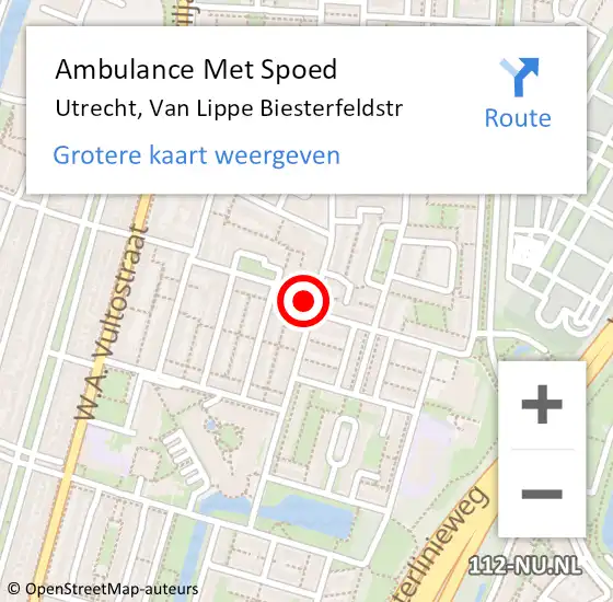 Locatie op kaart van de 112 melding: Ambulance Met Spoed Naar Utrecht, Van Lippe Biesterfeldstr op 24 november 2015 16:33