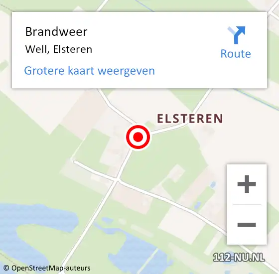 Locatie op kaart van de 112 melding: Brandweer Well, Elsteren op 24 november 2015 22:12
