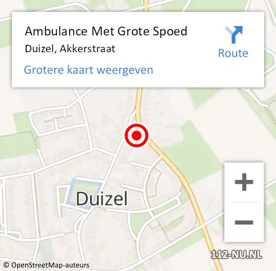 Locatie op kaart van de 112 melding: Ambulance Met Grote Spoed Naar Duizel, Akkerstraat op 25 november 2015 09:35