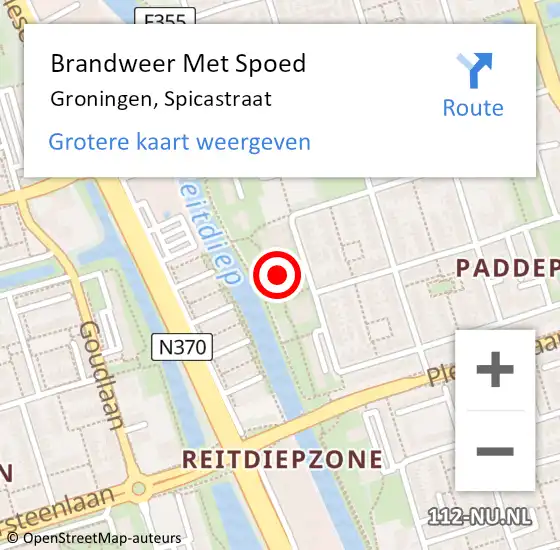 Locatie op kaart van de 112 melding: Brandweer Met Spoed Naar Groningen, Spicastraat op 25 november 2015 12:59