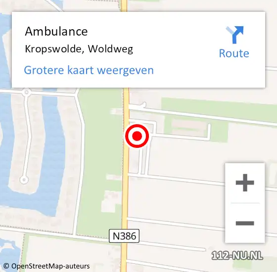 Locatie op kaart van de 112 melding: Ambulance Kropswolde, Woldweg op 25 november 2015 14:55