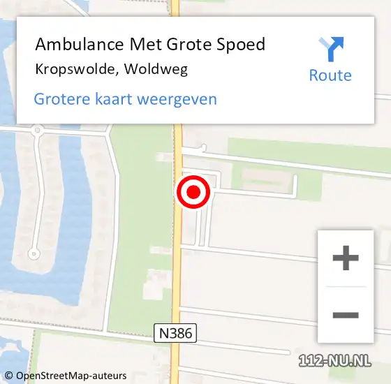 Locatie op kaart van de 112 melding: Ambulance Met Grote Spoed Naar Kropswolde, Woldweg op 25 november 2015 15:01