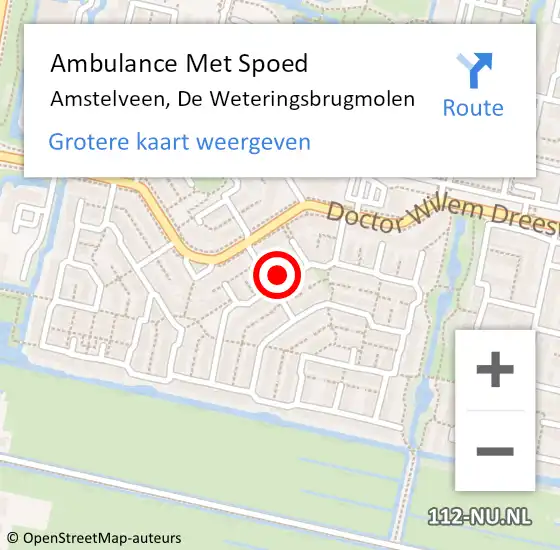 Locatie op kaart van de 112 melding: Ambulance Met Spoed Naar Amstelveen, De Weteringsbrugmolen op 25 november 2015 18:04