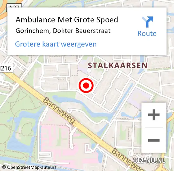 Locatie op kaart van de 112 melding: Ambulance Met Grote Spoed Naar Gorinchem, Dokter Bauerstraat op 25 november 2015 19:32