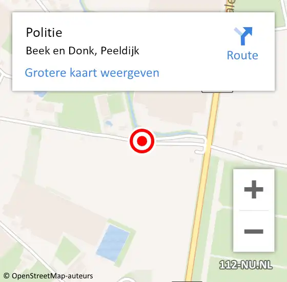 Locatie op kaart van de 112 melding: Politie Beek en Donk, Peeldijk op 25 november 2015 23:59