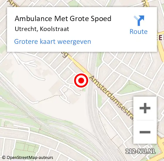 Locatie op kaart van de 112 melding: Ambulance Met Grote Spoed Naar Utrecht, Koolstraat op 26 november 2015 14:34