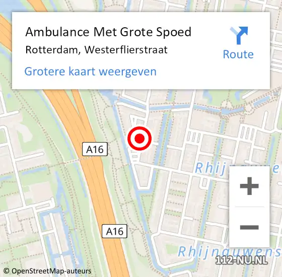 Locatie op kaart van de 112 melding: Ambulance Met Grote Spoed Naar Rotterdam, Westerflierstraat op 26 november 2015 15:00