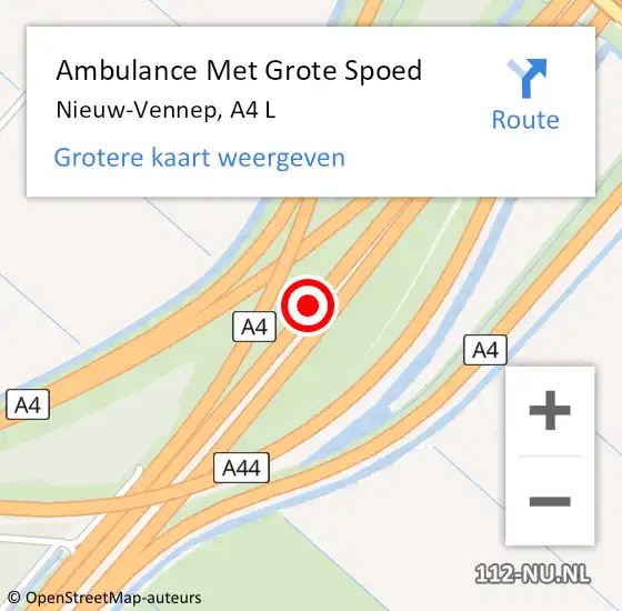 Locatie op kaart van de 112 melding: Ambulance Met Grote Spoed Naar Nieuw-Vennep, A4 L op 26 november 2015 19:42