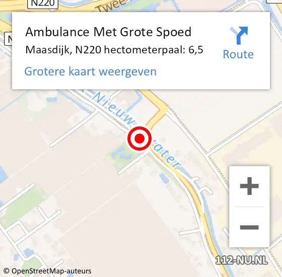 Locatie op kaart van de 112 melding: Ambulance Met Grote Spoed Naar Maasdijk, N220 hectometerpaal: 1,2 op 27 november 2015 22:20