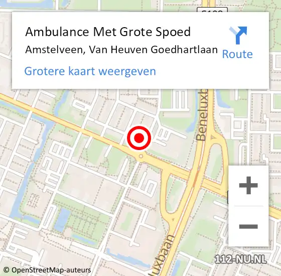 Locatie op kaart van de 112 melding: Ambulance Met Grote Spoed Naar Amstelveen, Van Heuven Goedhartlaan op 27 november 2015 23:13