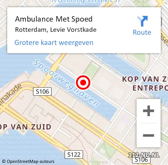 Locatie op kaart van de 112 melding: Ambulance Met Spoed Naar Rotterdam, Levie Vorstkade op 28 november 2015 10:08