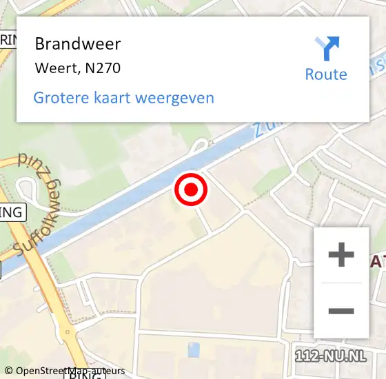 Locatie op kaart van de 112 melding: Brandweer Weert, N270 op 29 november 2015 01:09