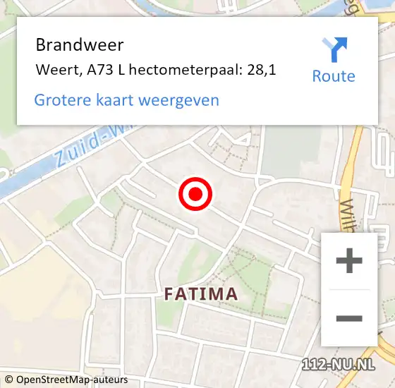 Locatie op kaart van de 112 melding: Brandweer Weert, A73 L hectometerpaal: 28,1 op 29 november 2015 14:07