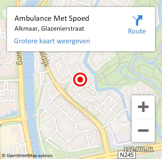 Locatie op kaart van de 112 melding: Ambulance Met Spoed Naar Alkmaar, Glazenierstraat op 29 november 2015 16:40