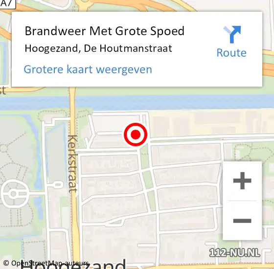 Locatie op kaart van de 112 melding: Brandweer Met Grote Spoed Naar Hoogezand, De Houtmanstraat op 29 november 2015 21:14