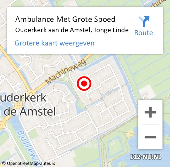 Locatie op kaart van de 112 melding: Ambulance Met Grote Spoed Naar Ouderkerk aan de Amstel, Jonge Linde op 30 november 2015 01:05