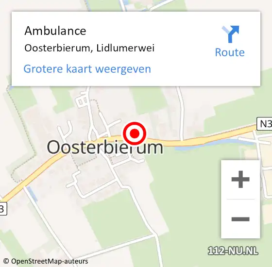 Locatie op kaart van de 112 melding: Ambulance Oosterbierum, Lidlumerwei op 30 november 2015 06:34
