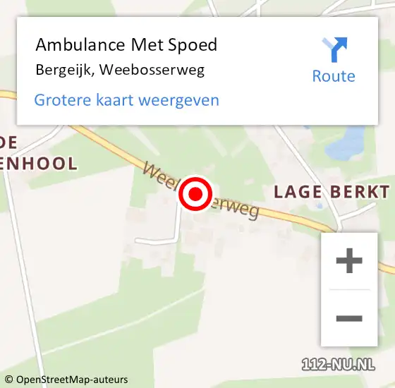 Locatie op kaart van de 112 melding: Ambulance Met Spoed Naar Bergeijk, Weebosserweg op 30 november 2015 07:51