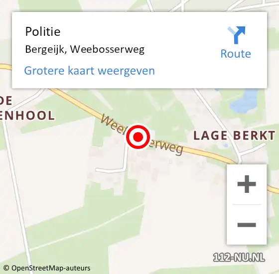 Locatie op kaart van de 112 melding: Politie Bergeijk, Weebosserweg op 30 november 2015 07:52