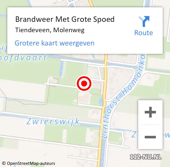 Locatie op kaart van de 112 melding: Brandweer Met Grote Spoed Naar Tiendeveen, Molenweg op 30 november 2015 11:55