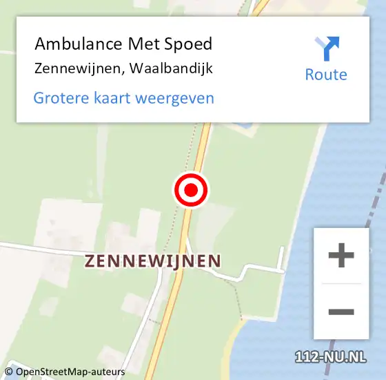 Locatie op kaart van de 112 melding: Ambulance Met Spoed Naar Zennewijnen, Waalbandijk op 30 november 2015 14:22
