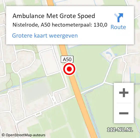 Locatie op kaart van de 112 melding: Ambulance Met Grote Spoed Naar Nistelrode, A50 hectometerpaal: 130,0 op 30 november 2015 16:40