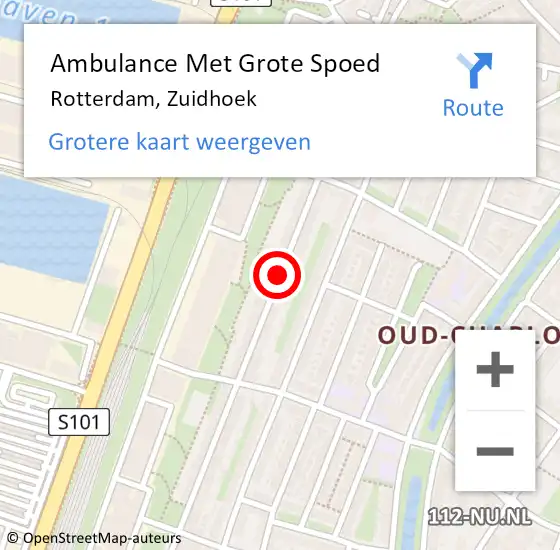 Locatie op kaart van de 112 melding: Ambulance Met Grote Spoed Naar Rotterdam, Zuidhoek op 30 november 2015 18:21