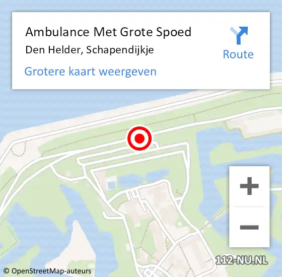 Locatie op kaart van de 112 melding: Ambulance Met Grote Spoed Naar Den Helder, Schapendijkje op 30 november 2015 18:43