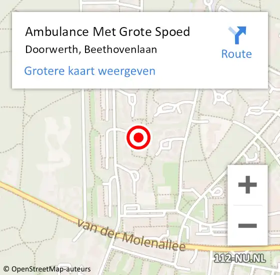 Locatie op kaart van de 112 melding: Ambulance Met Grote Spoed Naar Doorwerth, Beethovenlaan op 30 november 2015 18:51
