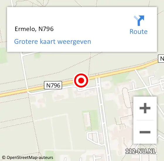 Locatie op kaart van de 112 melding:  Ermelo, N796 op 30 november 2015 19:33