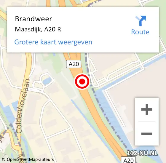 Locatie op kaart van de 112 melding: Brandweer Maasdijk, A20 R op 30 november 2015 20:22