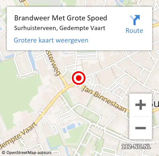 Locatie op kaart van de 112 melding: Brandweer Met Grote Spoed Naar Surhuisterveen, Gedempte Vaart op 1 december 2015 16:31