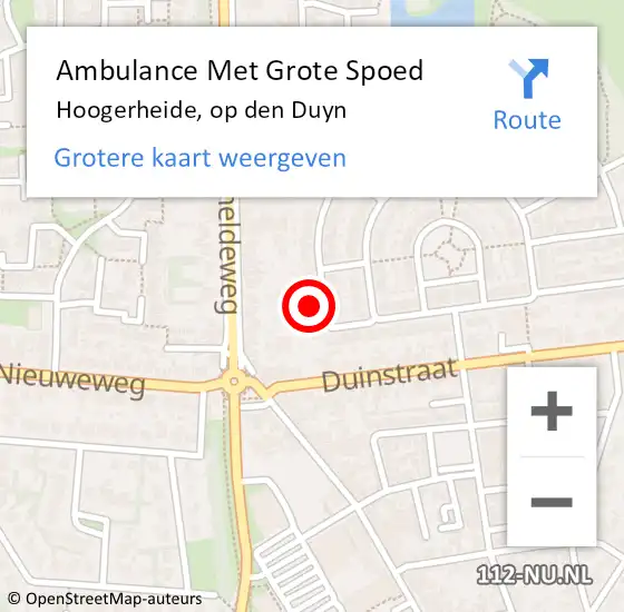 Locatie op kaart van de 112 melding: Ambulance Met Grote Spoed Naar Hoogerheide, op den Duyn op 1 december 2015 19:40