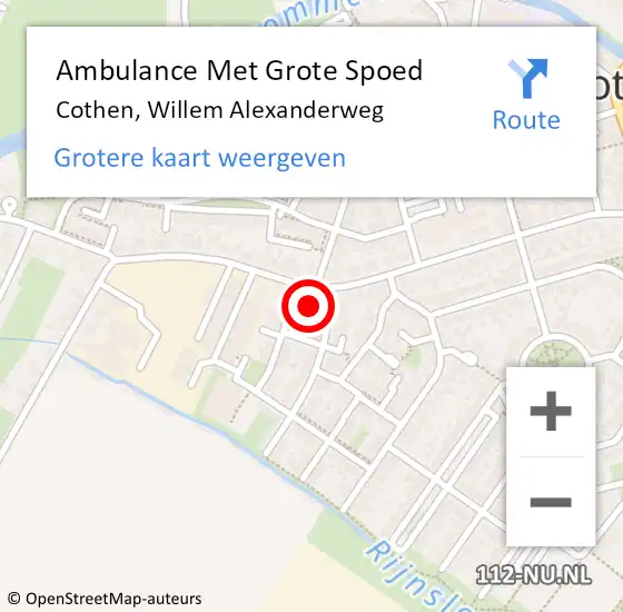 Locatie op kaart van de 112 melding: Ambulance Met Grote Spoed Naar Cothen, Willem Alexanderweg op 1 december 2015 21:09