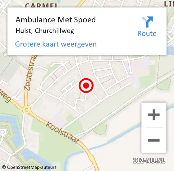 Locatie op kaart van de 112 melding: Ambulance Met Spoed Naar Hulst, Churchillweg op 1 december 2015 22:03