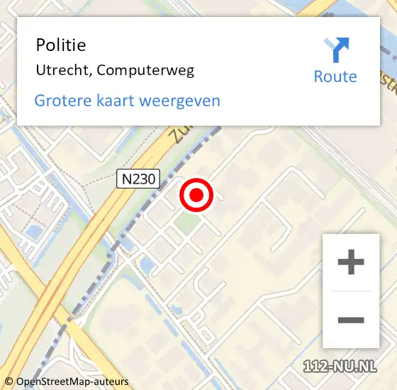 Locatie op kaart van de 112 melding: Politie Utrecht, Computerweg op 2 december 2015 06:40