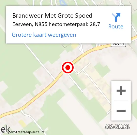 Locatie op kaart van de 112 melding: Brandweer Met Grote Spoed Naar Eesveen, N855 hectometerpaal: 28,7 op 2 december 2015 21:35