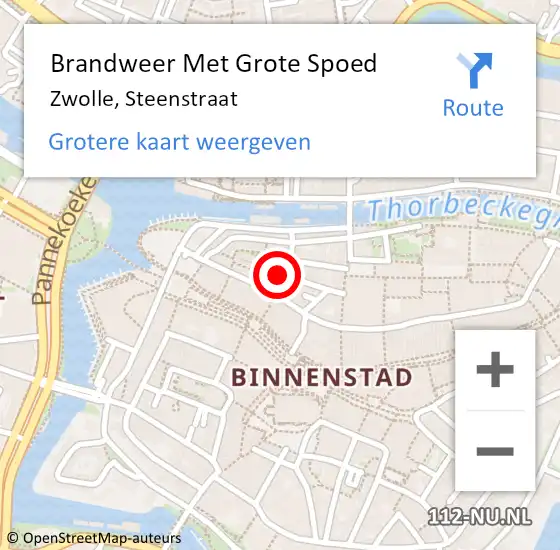 Locatie op kaart van de 112 melding: Brandweer Met Grote Spoed Naar Zwolle, Steenstraat op 3 december 2015 21:46