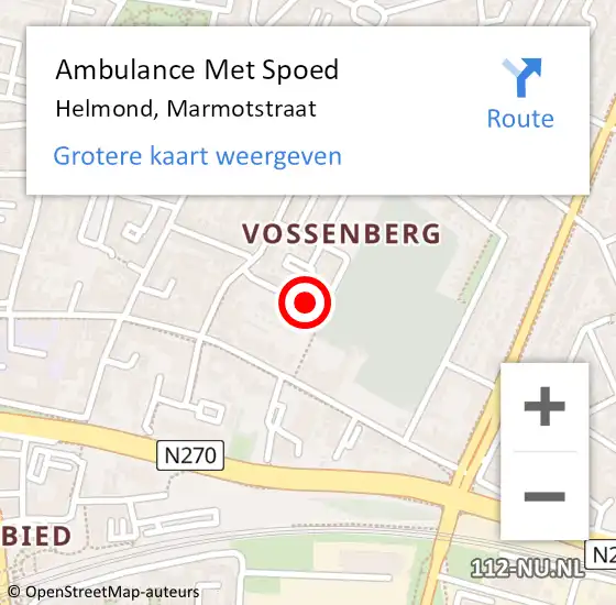 Locatie op kaart van de 112 melding: Ambulance Met Spoed Naar Helmond, Marmotstraat op 4 december 2015 10:59
